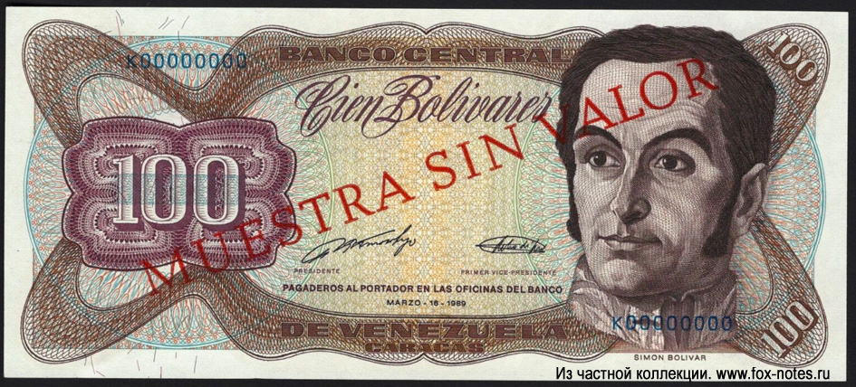 Banco Central de Venezuela.  100  1989 MUESTRA SIN VALOR 
