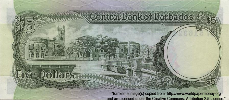 CENTRAL BANK OF BARBADOS 5 Dollars 1975