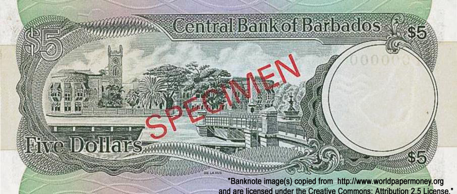 CENTRAL BANK OF BARBADOS 5 Dollars 1973 Specimen
