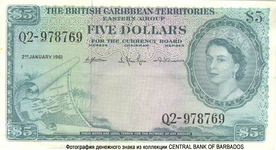 British Caribbean Currency Board $5 Dollars 1961