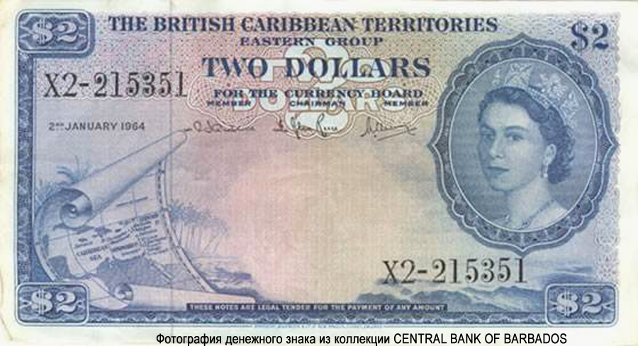 British Caribbean Currency Board $2 Dollars 1964