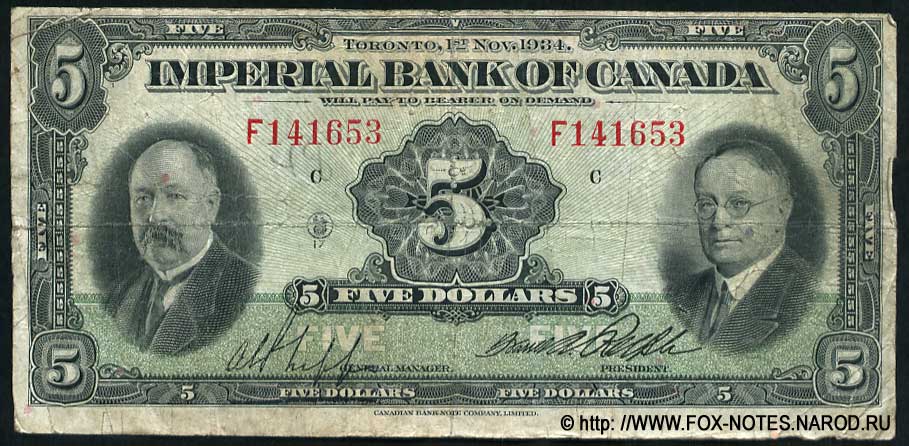 Imperial Bank of Canada 5 Dollars 1934