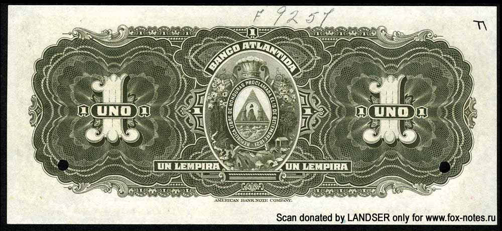 El Banco Atlantida 1 Lempira 1932 SPECIMEN