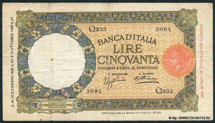   Banca d'Italia 50  1936 " -  "