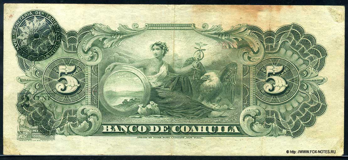 Banco de Coahuila. . 5 Pesos 1914