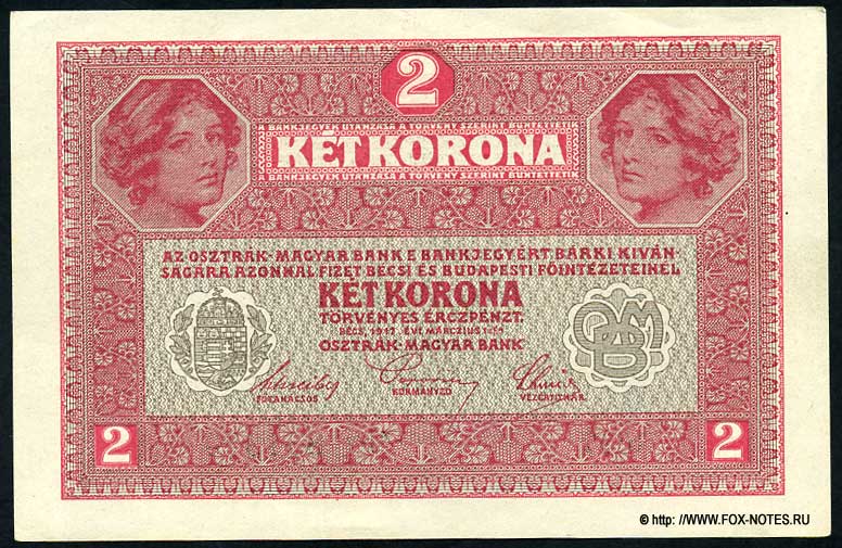 Oesterreichisch-ungarische Bank. Banknote. 2 Kronen 1917.
