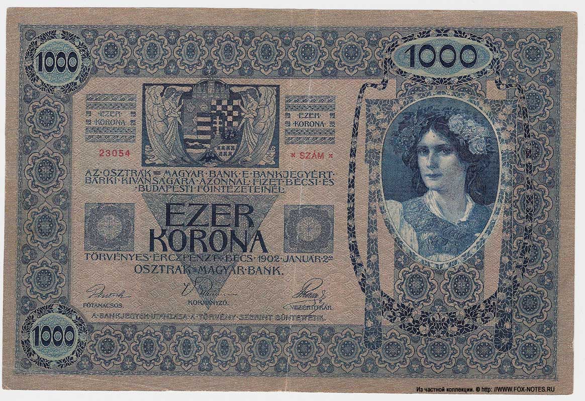 Oesterreichisch-ungarische Bank. Banknote. 1000 Kronen 1920.