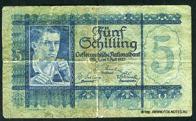 Oesterreichische Nationalbank. Banknote. 5 Schilling 1927.