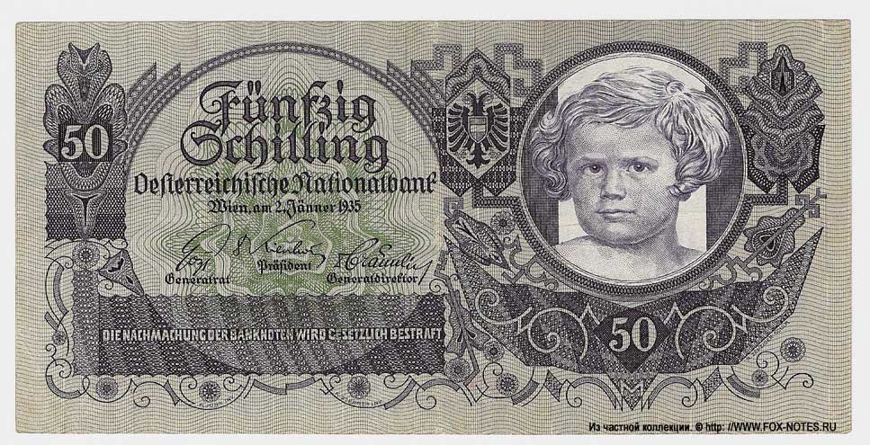 Oesterreichische Nationalbank. Banknote. 50 Schilling 1935.