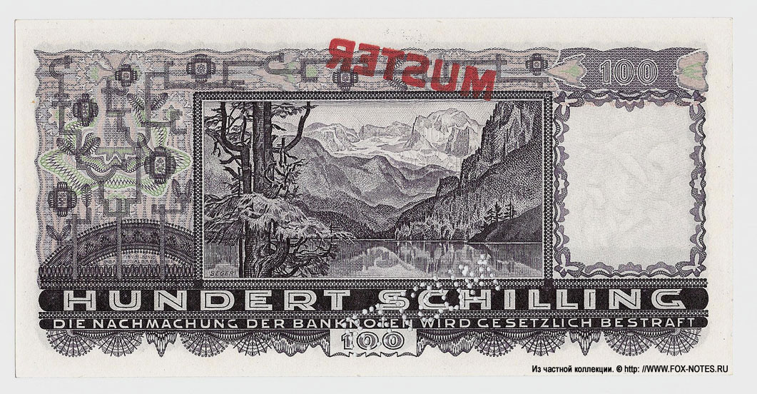 Oesterreichische Nationalbank. Banknote. 100 Schilling 1936.