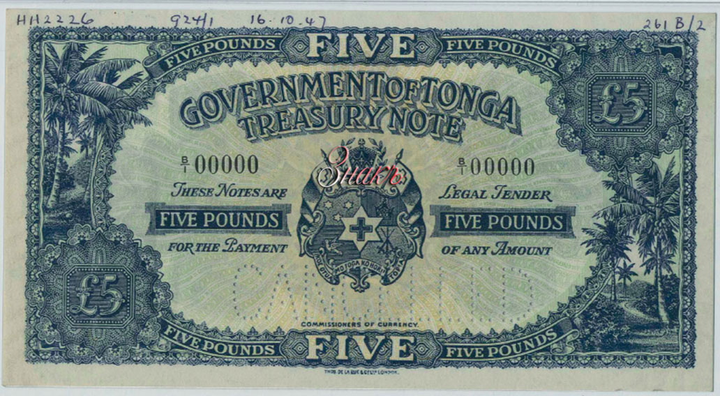 Kingdom of Tonga Banknote 5 pounds 1942