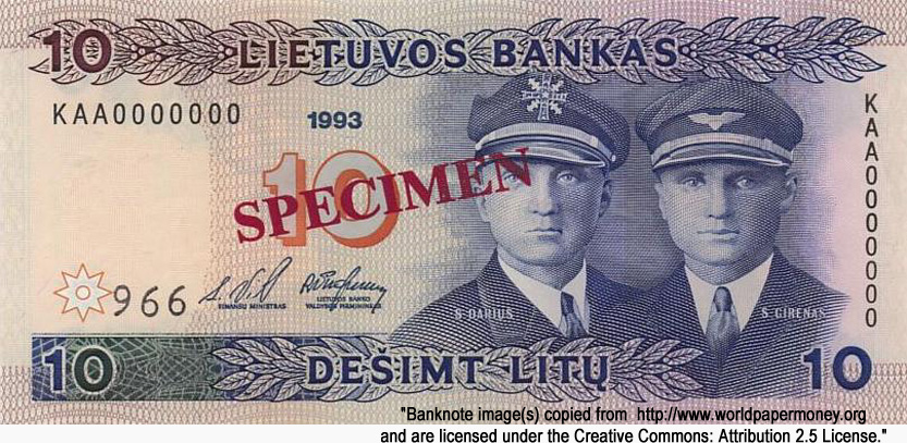  Lietuvos Bankas 10  1993 SPECIMEN ()