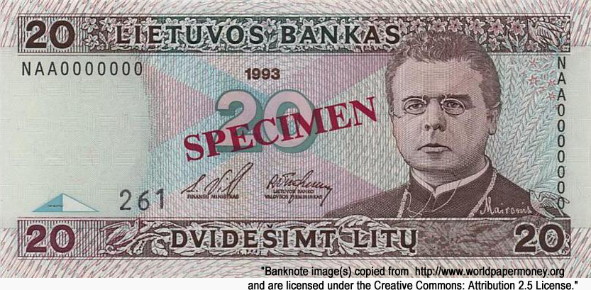  Lietuvos Bankas 20  1993 SPECIMEN ()