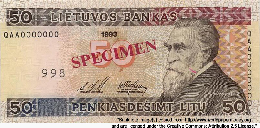  Lietuvos Bankas 50  1993 SPECIMEN ()