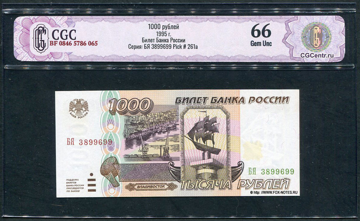 Российская Федерация. Центральный Банк России. Билет Банка России 1000 рублей образца 1995 года.
