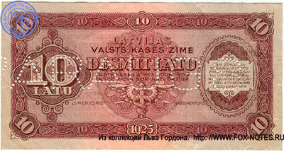 Latvijas bankas naudas zīme 10 Latu 1925 PARAUGS