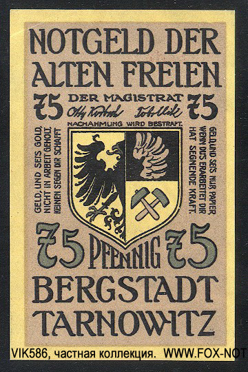 Stadtkasse Tarnowitz 75 Pfennig 1922