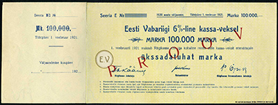     100000  (Eesti Vabariigi Kassa-Veksel 100000 Marka)