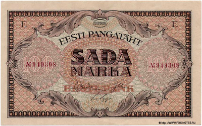 Эстонская банкнота 100 марок 1922. (Eesti Pangatäht 100 marka 1922.)