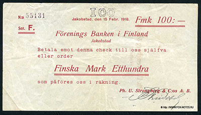 Foreningsbanken i Finland Ph. U. Strenberg & C:os A.B. 100 Mark 1918