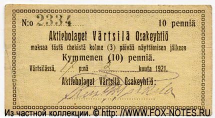  Atirnbolaget Värtsilä Osakehtiö 10  1921