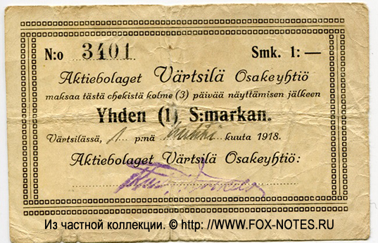  Atirnbolaget Värtsilä Osakehtiö 1  1918
