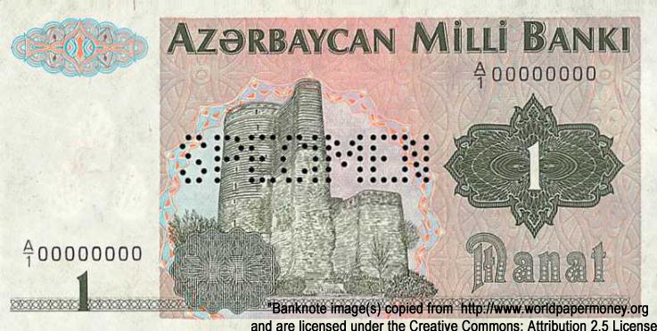 AZERBAYCAN MILLI BANKI 1 Manat 1992 SPECIMEN