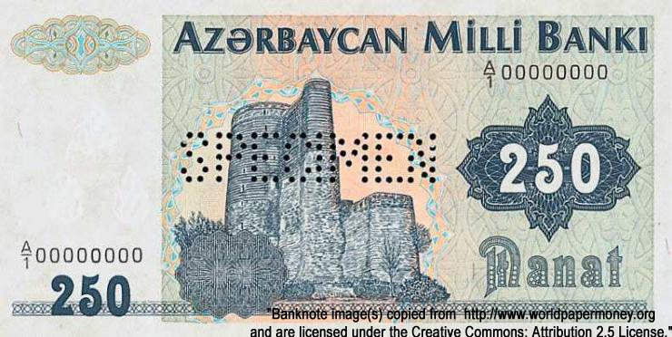 AZERBAYCAN MILLI BANKI 250 Manat 1992 SPECIMEN