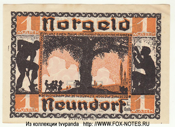 Gutschein der Gemeinde Neundorf. 1 Mark. 1. September 1921.