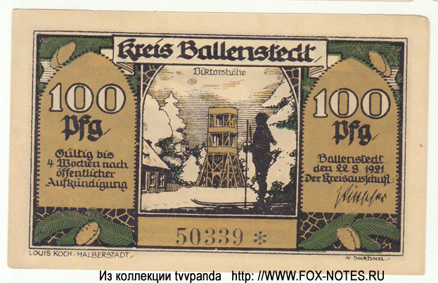 Stadt Ballenstedt 100 Pfennig 1921