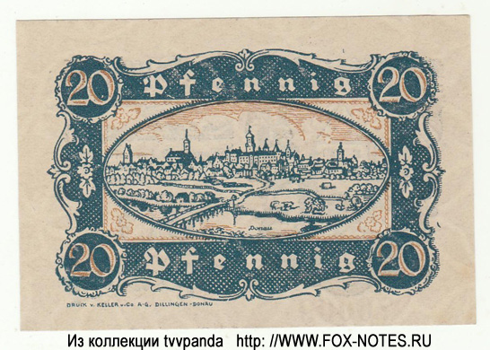 Gutschein der Stadt Dillingen. 20 Pfennig. 1920.