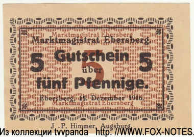 Ebersberg. Gutschein. 5 pfennig. 15. Dezember 1916.