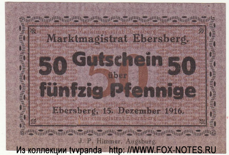 Ebersberg. Gutschein. 50 pfennig. 15. Dezember 1916.
