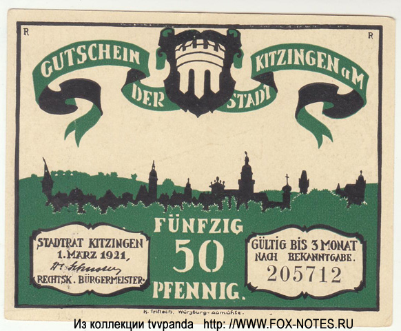 Stadt Kitzingen. 50 Pfennig. 1921