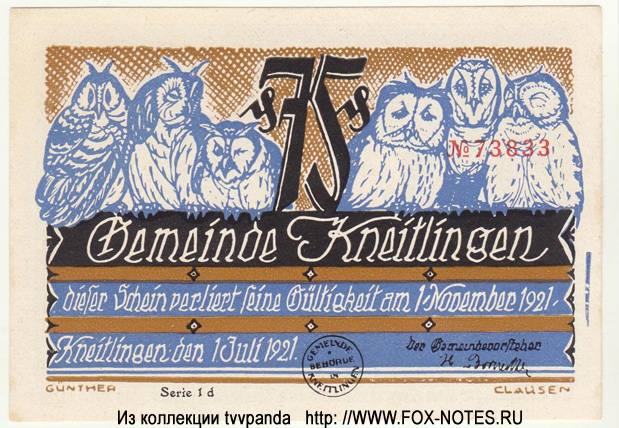 Gemeinde Kneitlingen 75 Pfennig 1921