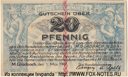 Handelskammer Bergisch 20 Pfennig Gutschein. 1. Mai 1917