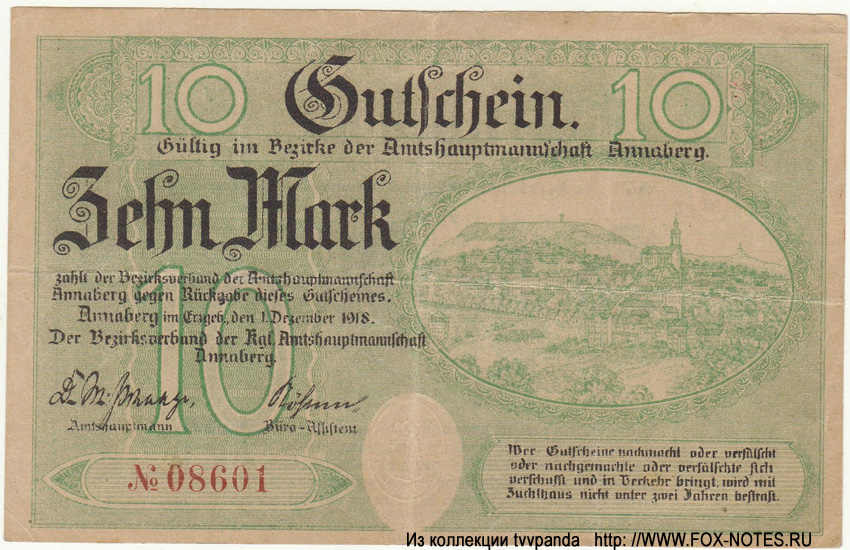 Bezirke der Amtshauptmannschaft Annaberg 10 Mark 1918