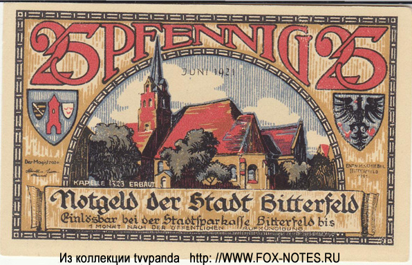 Notgeld der Stadt Bitterfeld. 25 Pfennig. Juni 1921