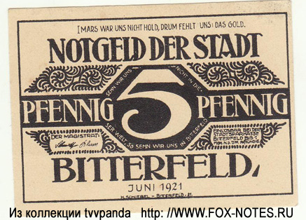 Notgeld der Stadt Bitterfeld. 5 Pfennig. Juni 1921