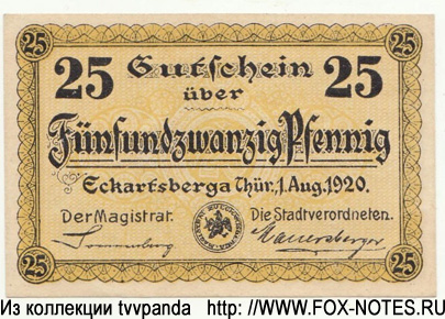 Stadt Eckartsberga Notgeld 25 Pfennig 1920