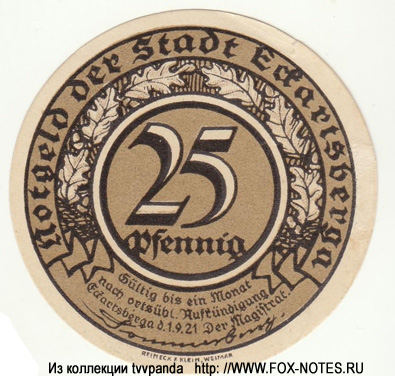 Stadt Eckartsberga Notgeld 25 Pfennig 1921 = 1