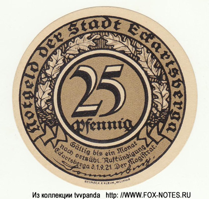 Stadt Eckartsberga Notgeld 25 Pfennig 1921 = 3