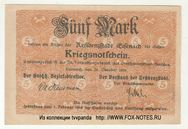 Stadt Eisenach 5 Mark 1918
