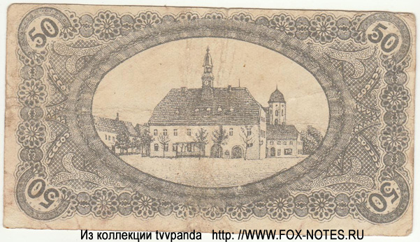 Gutschein der Stadt Finsterwalde. 50 Pfennig. 5. Dezember 1919.