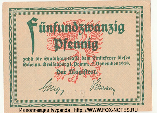 Stadt Greifenberg  25 Pfennig 1919 Notgeld