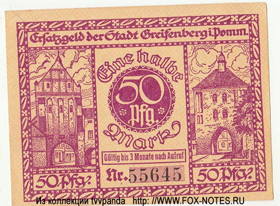 Stadt Greifenberg i. Pomm. 50 Pfennig 1919 Notgeld