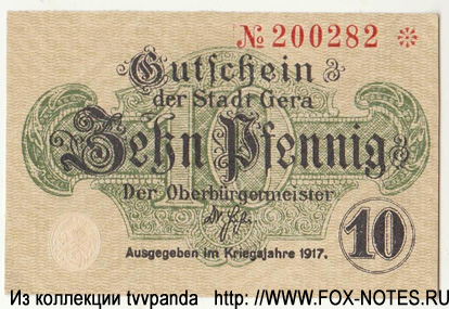 Stadt Gera. Notgeld. 10 Pfennig. 1917.