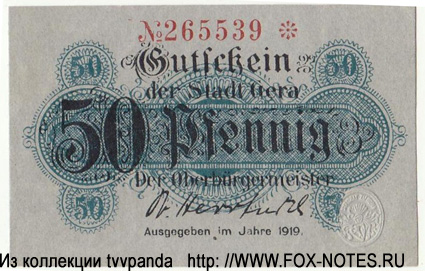 Stadt Gera. Notgeld. 50 Pfennig. 1919.