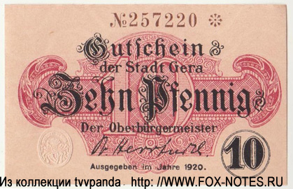 Stadt Gera. Notgeld. 10 Pfennig. 1920.