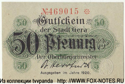 Stadt Gera. Notgeld. 50 Pfennig. 1920.